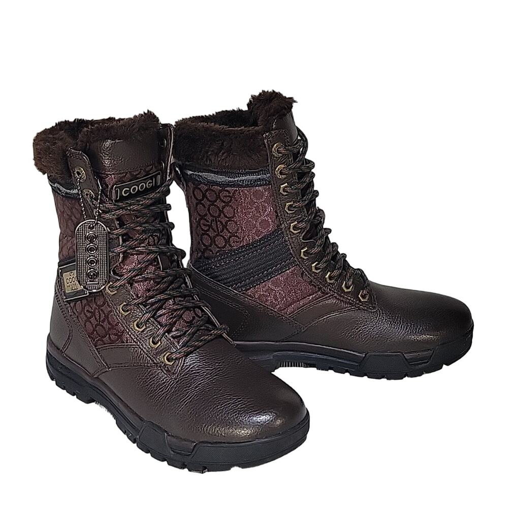 COOGI Winter Faux Fur Lined Logo Retro Y2K Brown Boots Mens Size 7.5